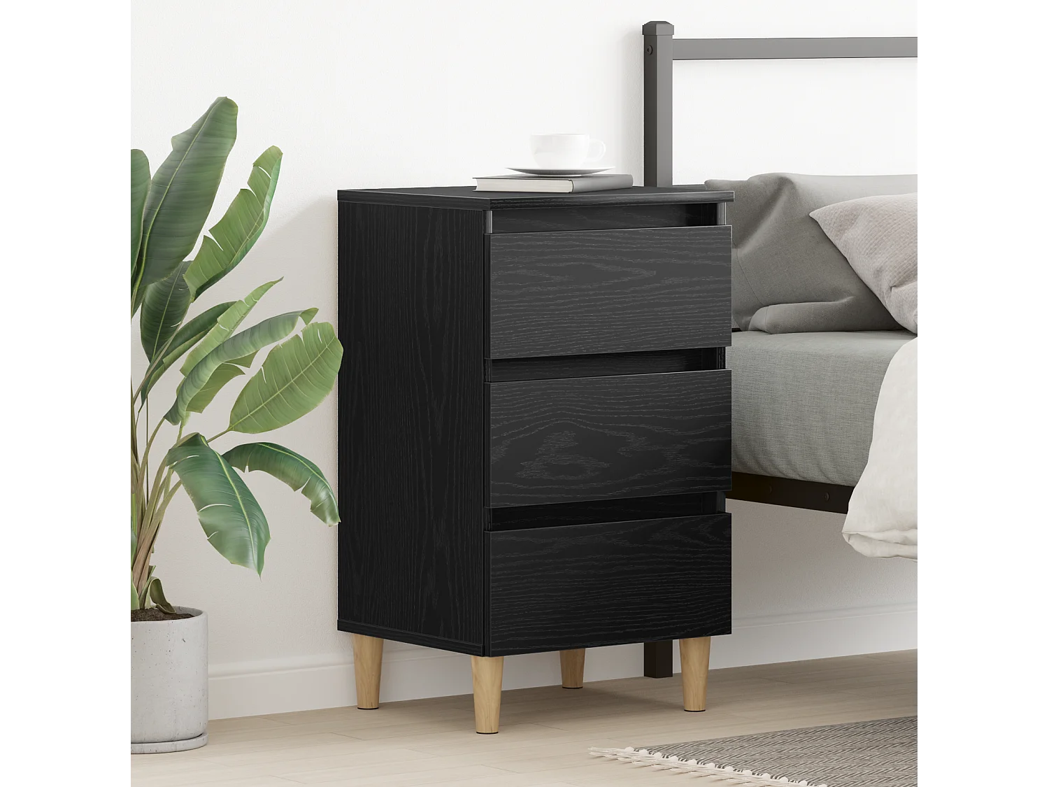 Table de chevet avec pieds en bois chêne noir 40x35x69 cm