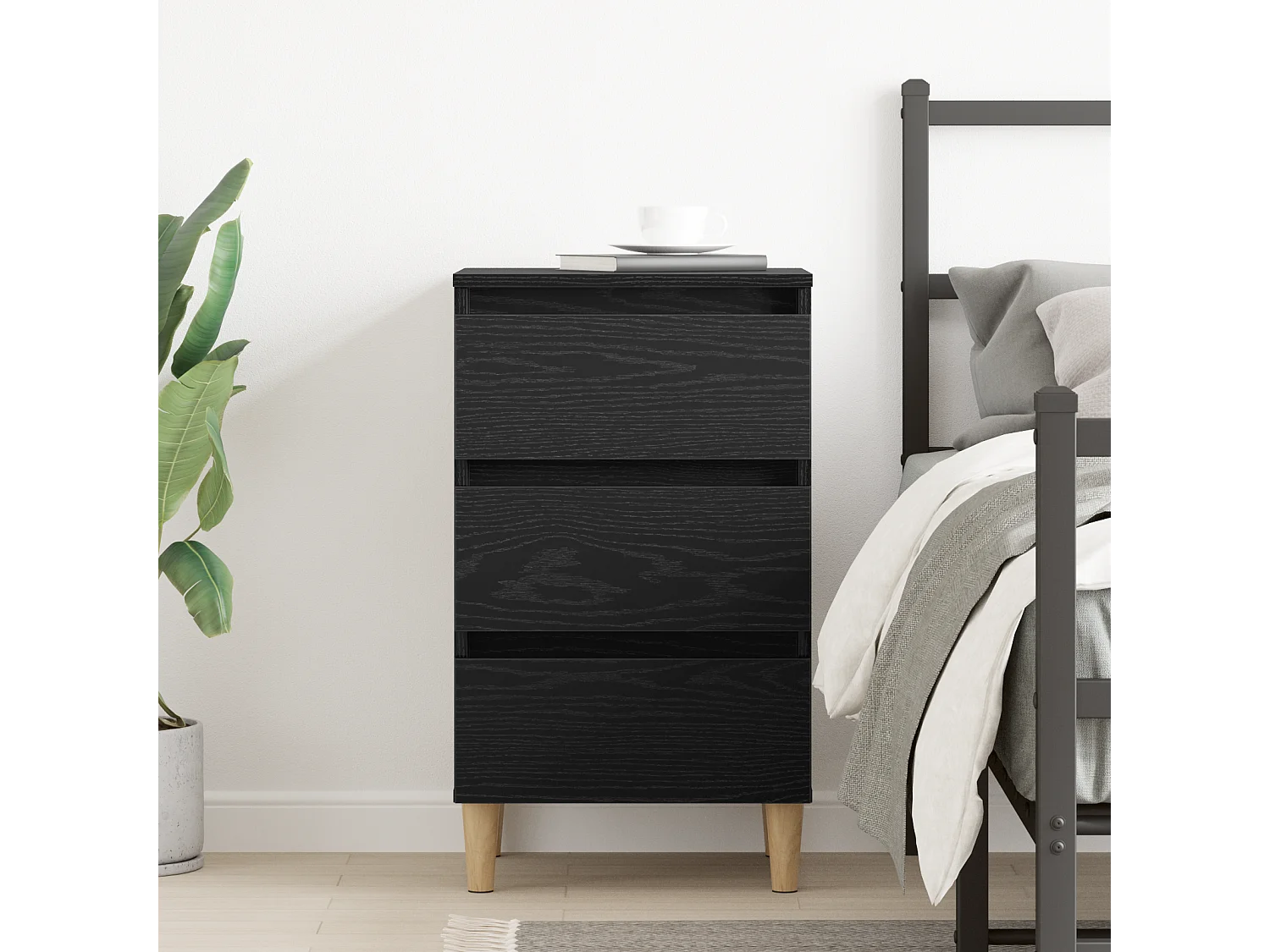 Table de chevet avec pieds en bois chêne noir 40x35x69 cm