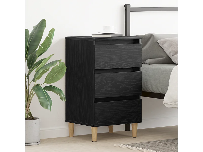 Table de chevet avec pieds en bois chêne noir 40x35x69 cm