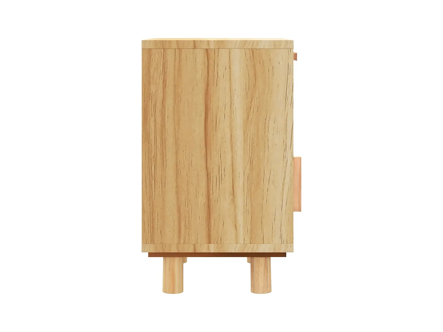 Comodino marrone in legno massello di pino e rattan naturale