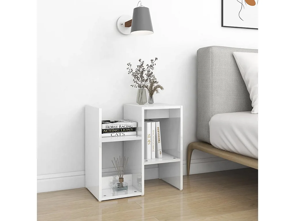 Table de chevet blanc brillant 50x30x51,5 cm bois d'ingénierie