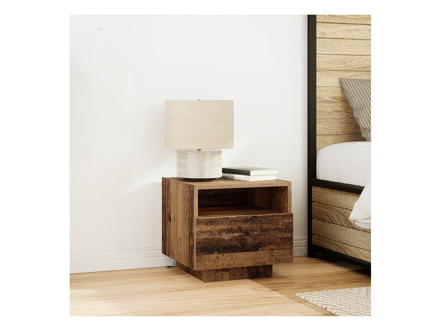 Comodino con luci LED Legno antico 40x39x37 cm
