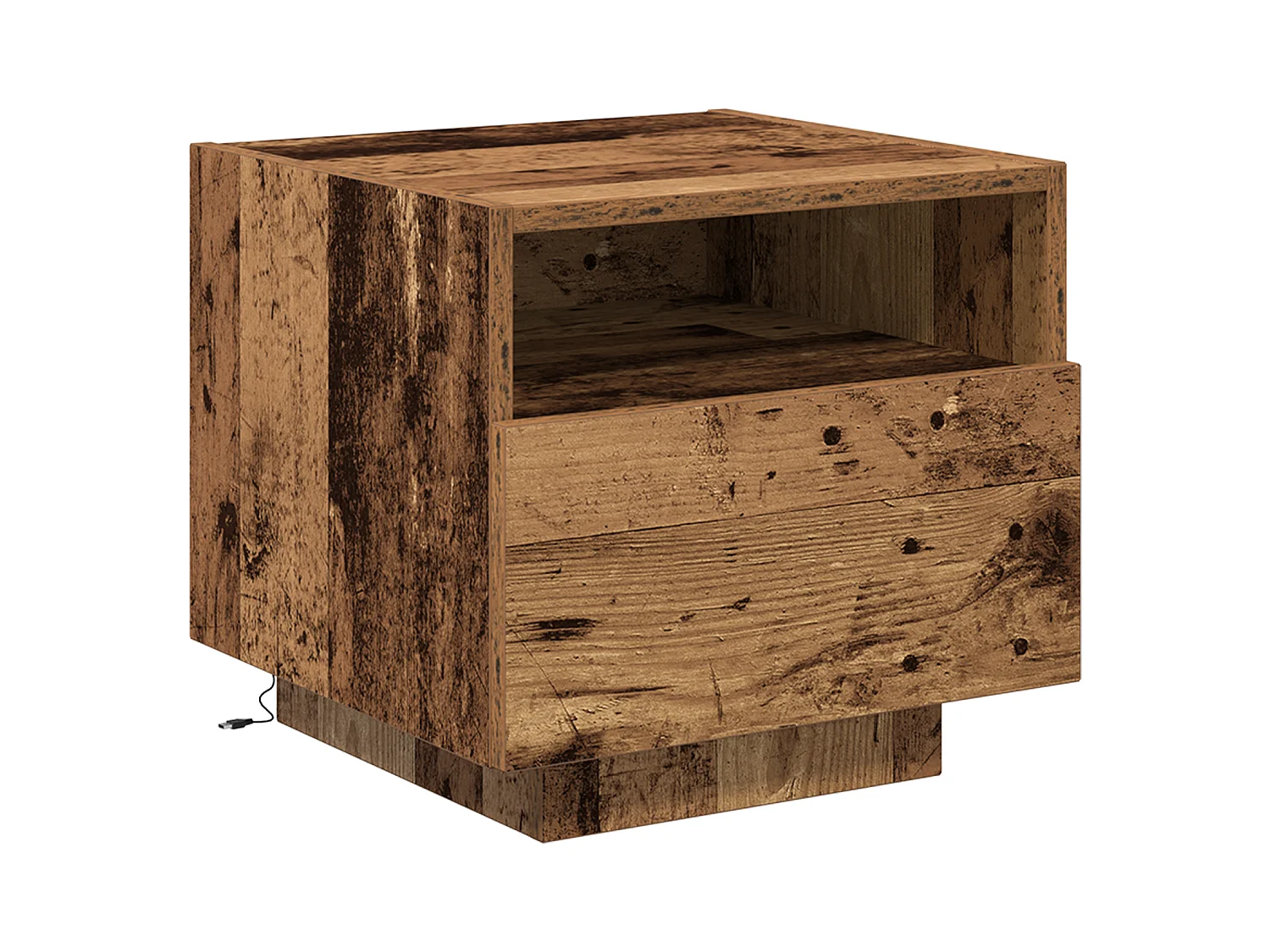 Comodino con luci LED Legno antico 40x39x37 cm