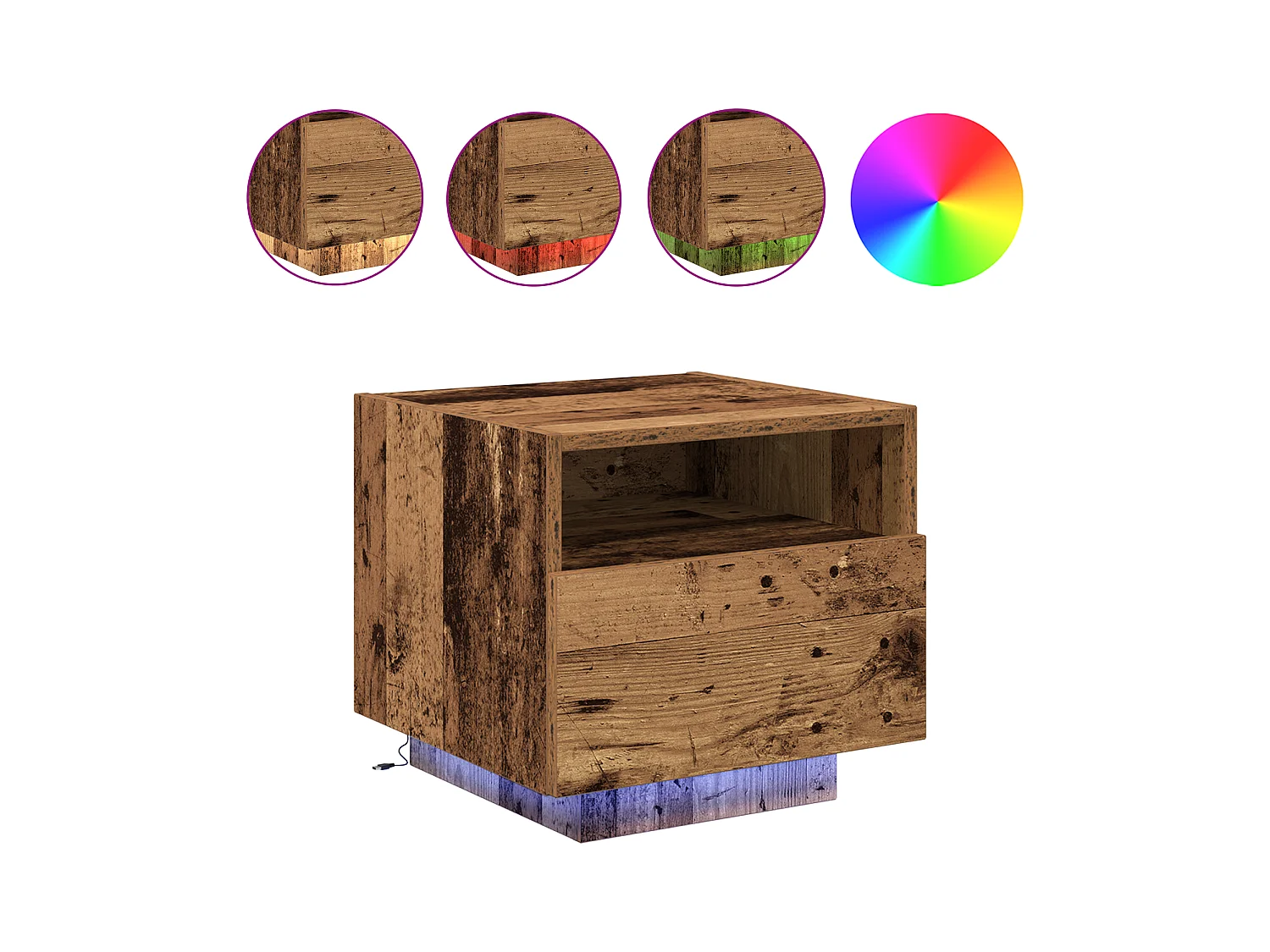 Comodino con luci LED Legno antico 40x39x37 cm