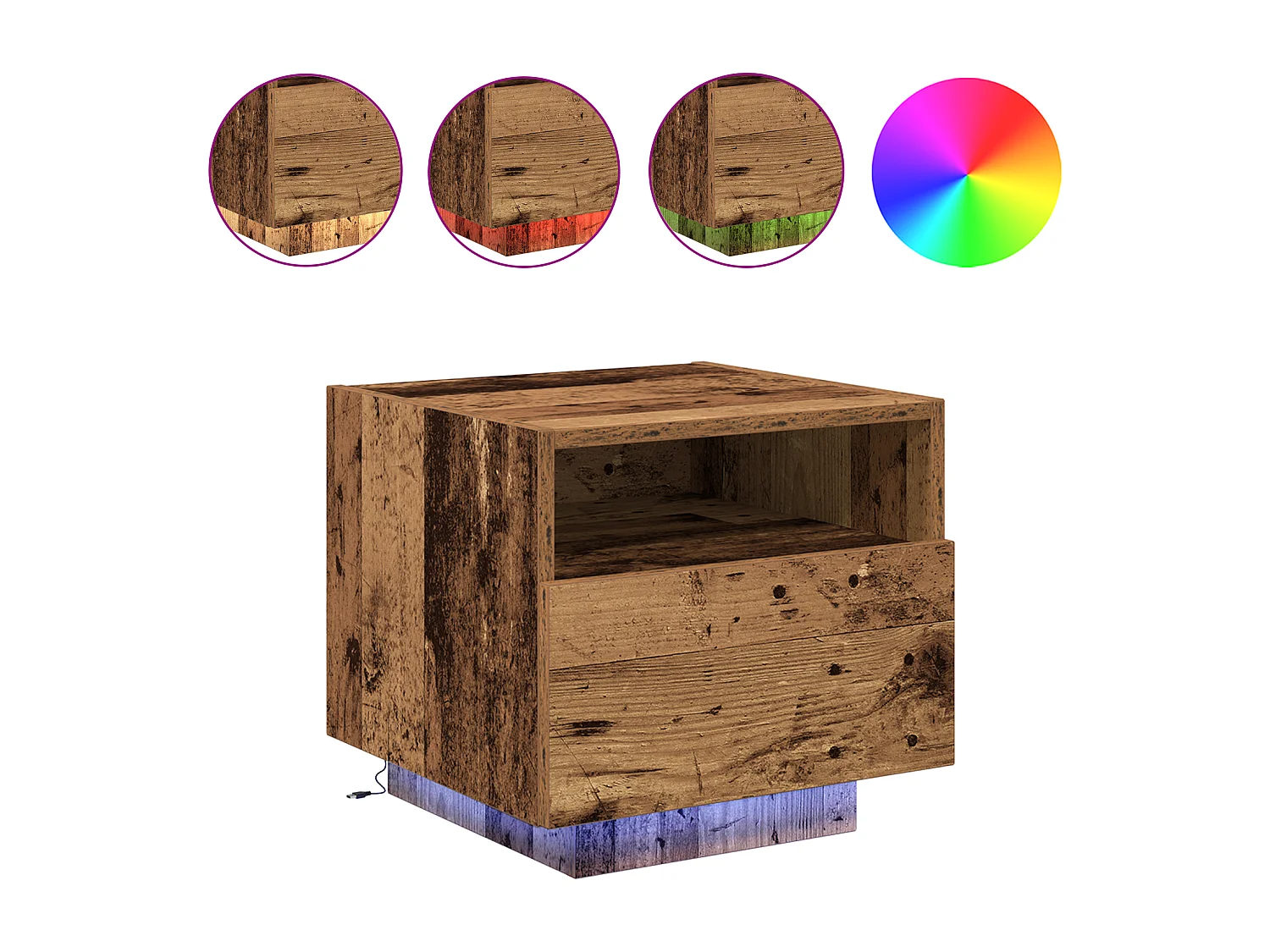 Nachtkastje met LED-verlichting Antiek hout 40x39x37 cm