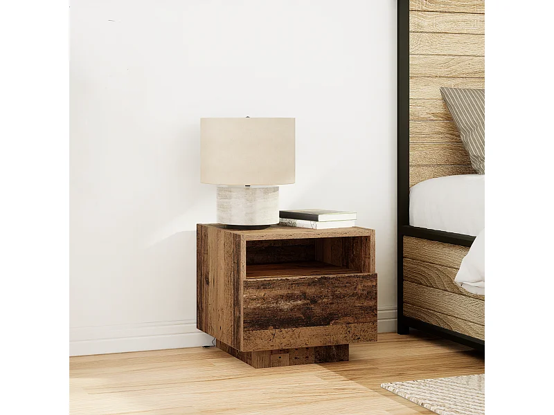 Comodino con luci LED Legno antico 40x39x37 cm