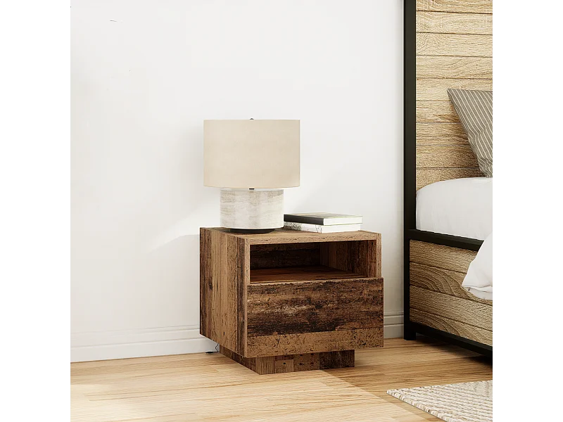 Comodino con luci LED Legno antico 40x39x37 cm