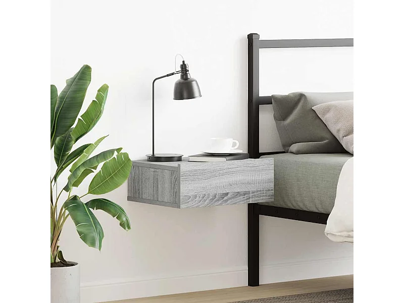 Comodino sospeso Sonoma grigio 40x30x15 cm