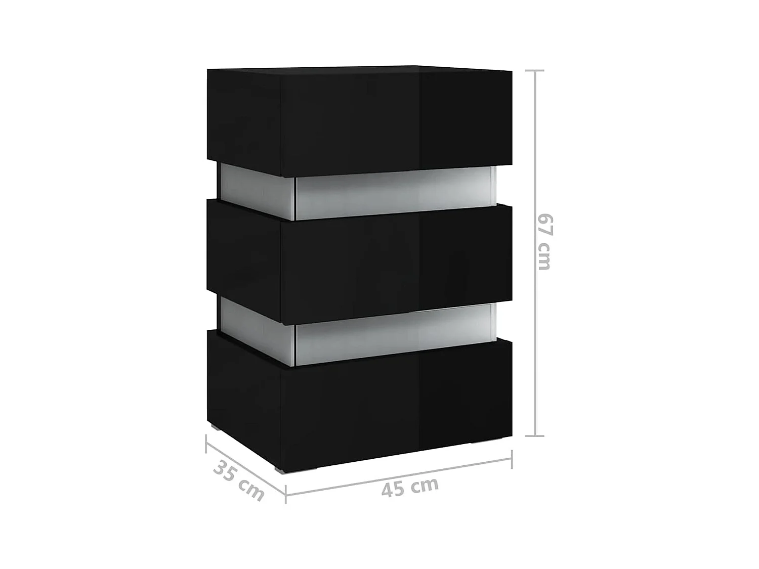 Zwart glanzend LED-nachtkastje 45x35x67 cm bewerkt hout