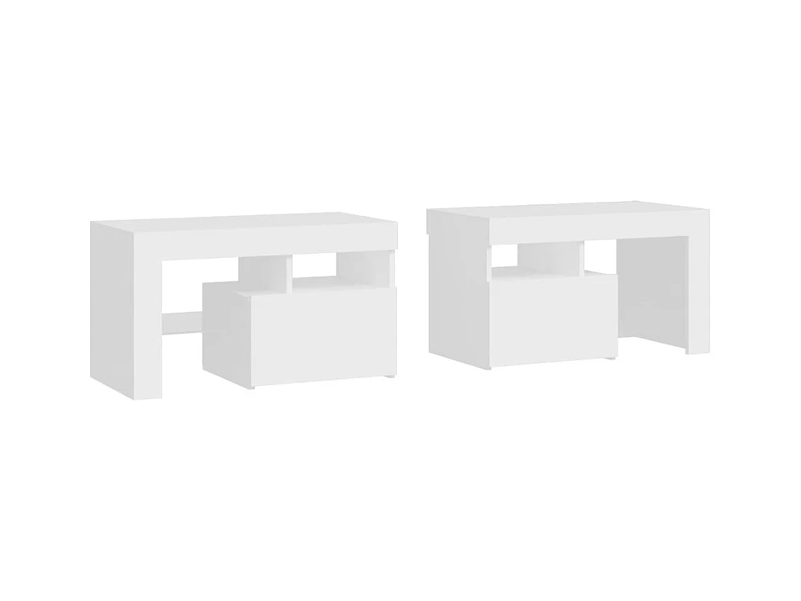 Tables de chevet 2 pcs et lumières LED Blanc 70x36,5x40 cm