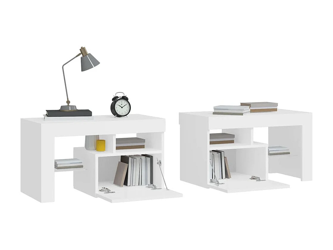 Comodini 2 pz e luci LED Bianco 70x36,5x40 cm