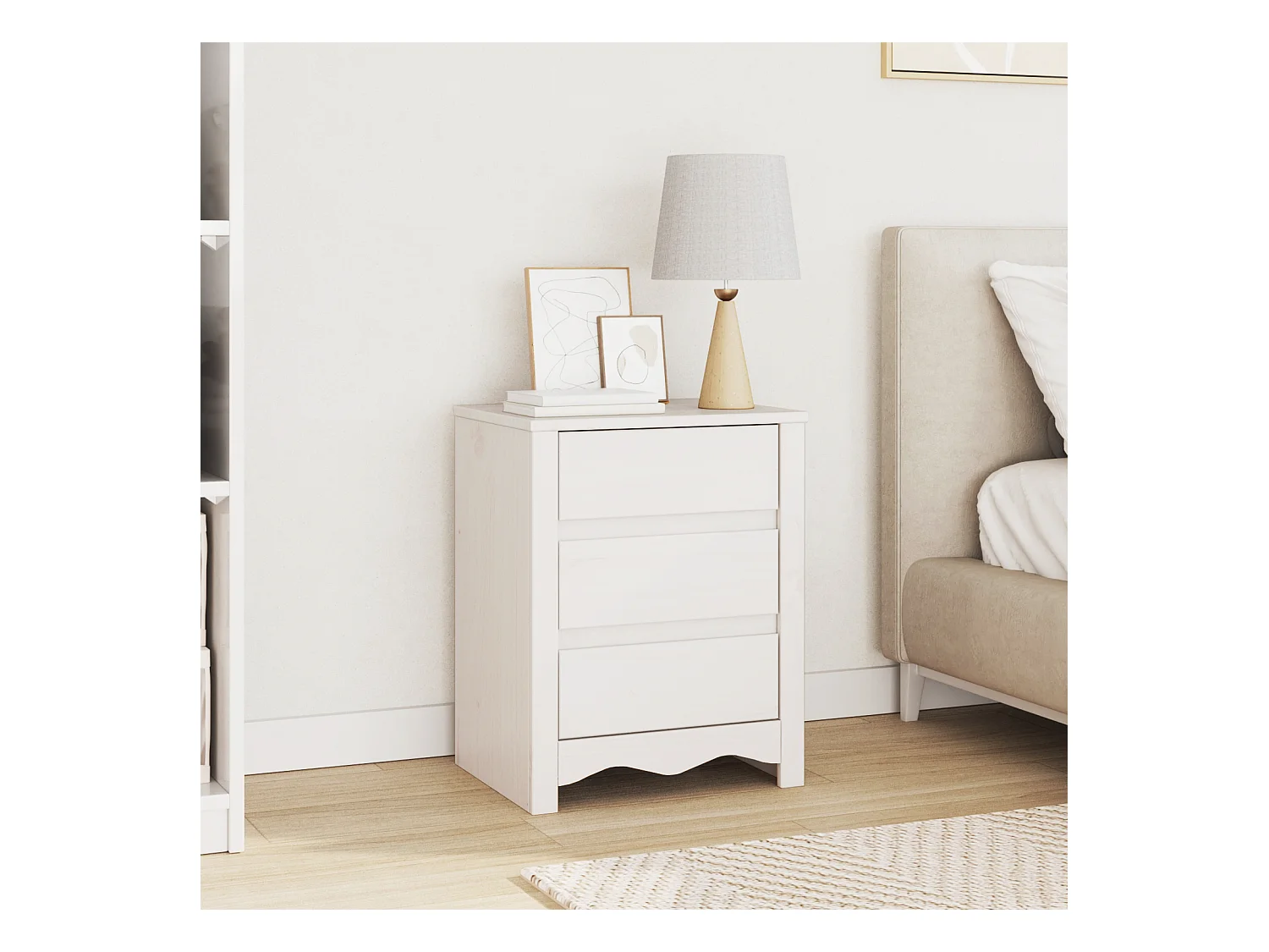 Table de chevet "DRAMMEN" Blanche 45x35x56 cm en bois massif de pin