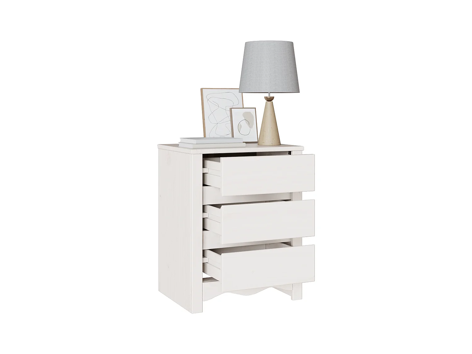 Table de chevet "DRAMMEN" Blanche 45x35x56 cm en bois massif de pin