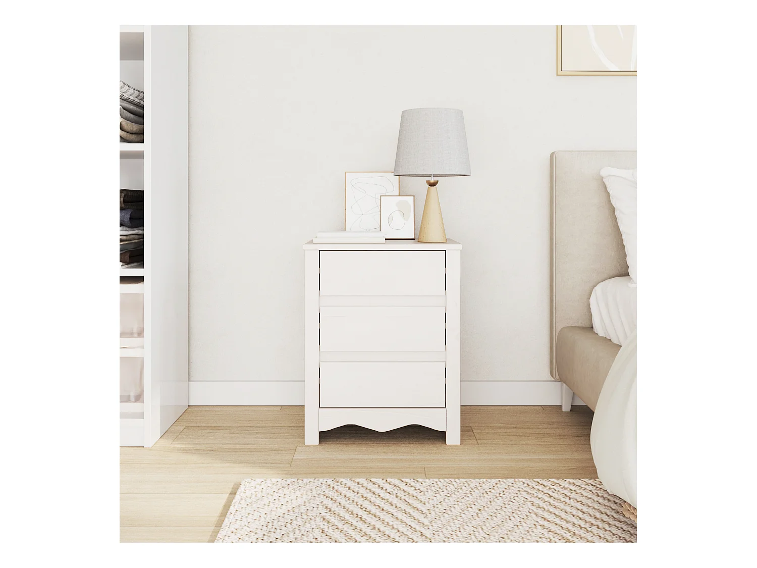 Table de chevet "DRAMMEN" Blanche 45x35x56 cm en bois massif de pin