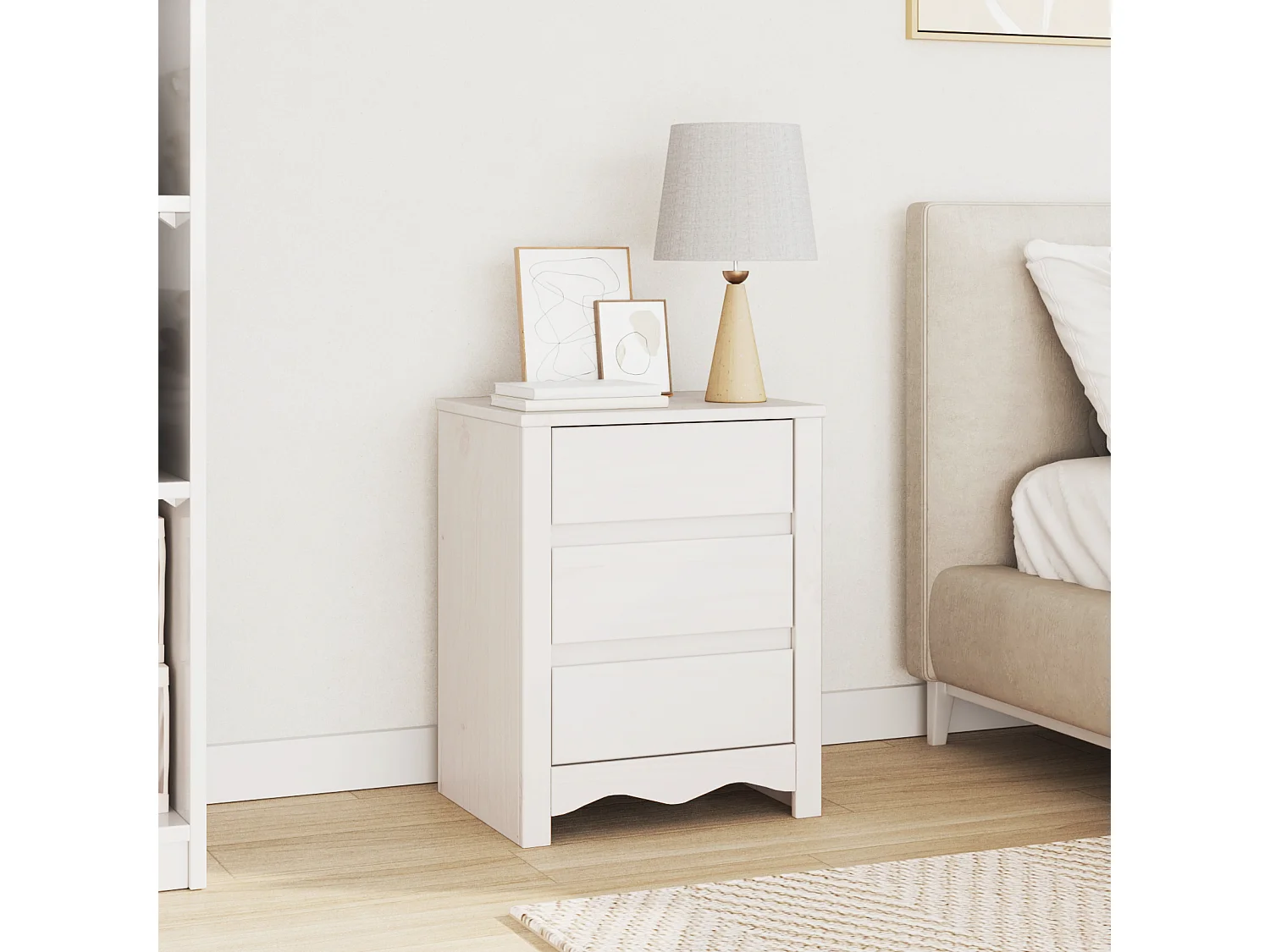 Table de chevet "DRAMMEN" Blanche 45x35x56 cm en bois massif de pin