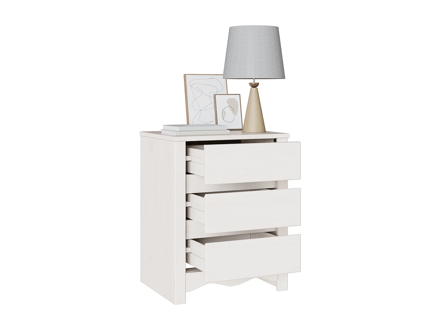 Table de chevet "DRAMMEN" Blanche 45x35x56 cm en bois massif de pin