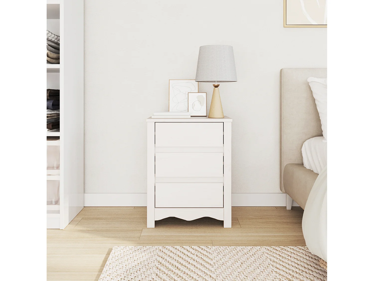 Table de chevet "DRAMMEN" Blanche 45x35x56 cm en bois massif de pin