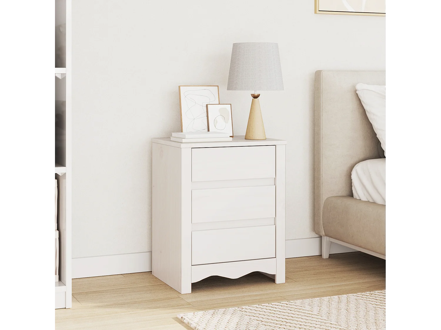 Table de chevet "DRAMMEN" Blanche 45x35x56 cm en bois massif de pin