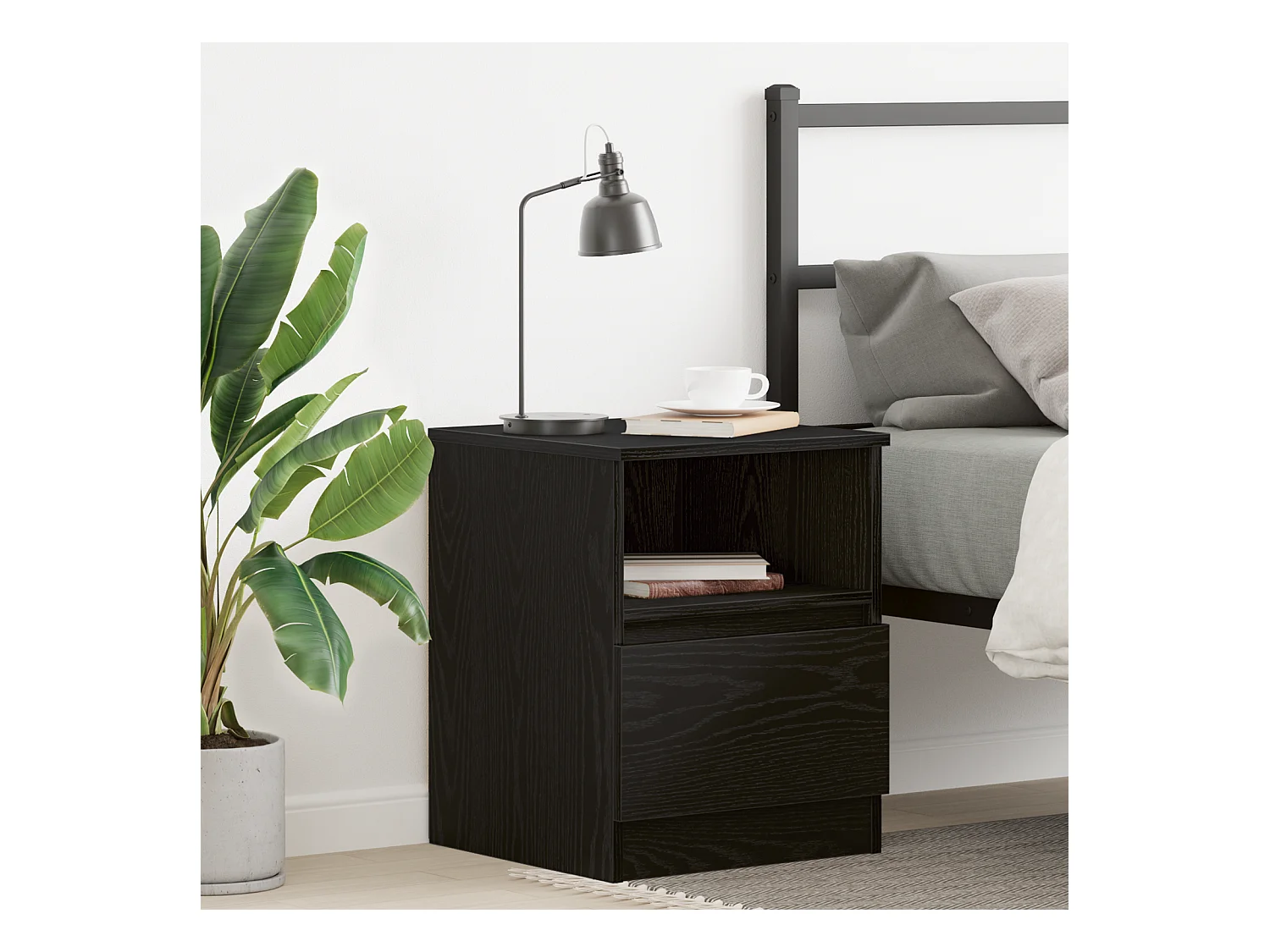 Comodino in rovere nero 40x40x50 cm in legno ingegnerizzato