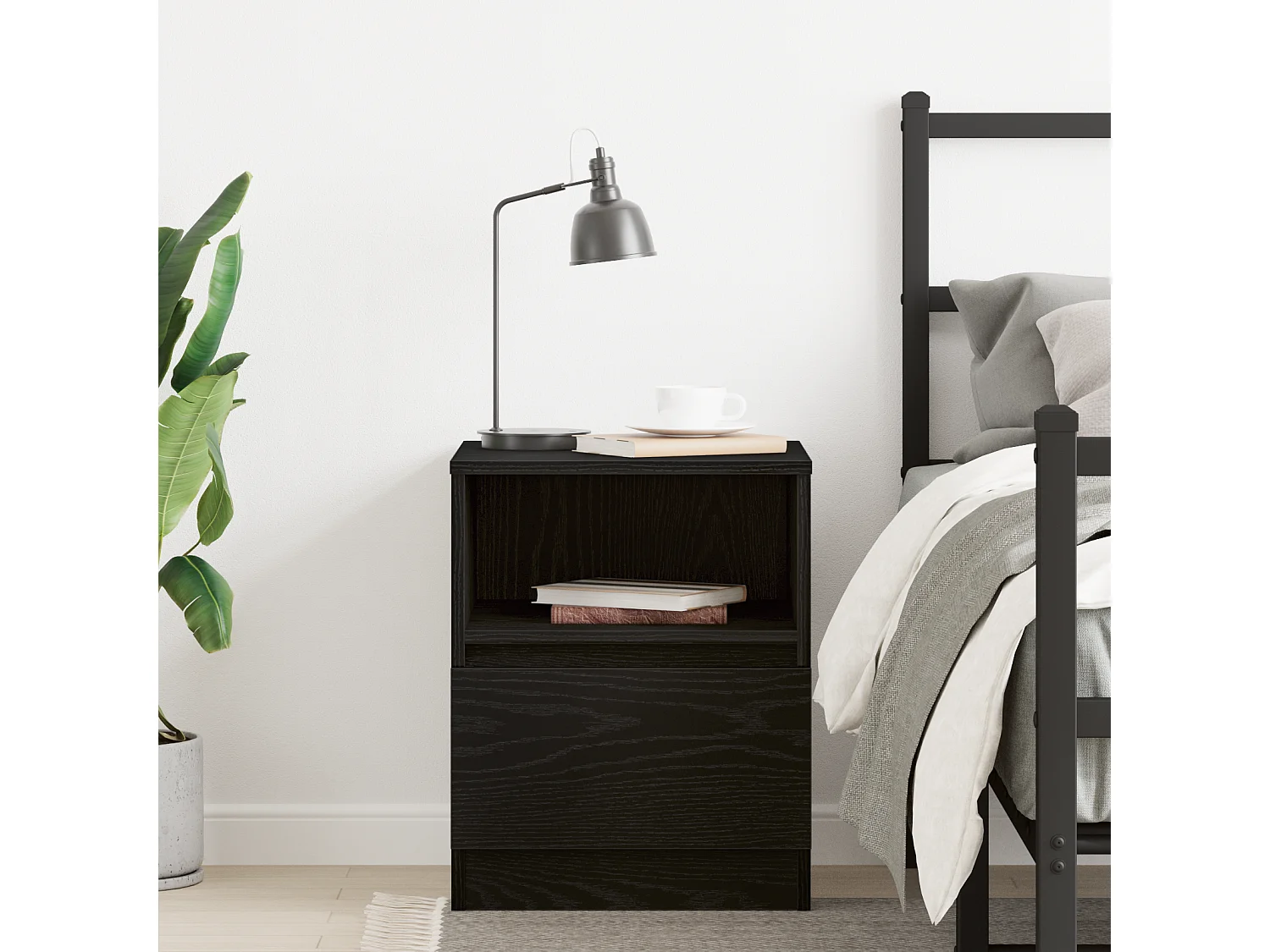 Table de nuit Noir Chêne 40x40x50 cm en bois d'ingénierie