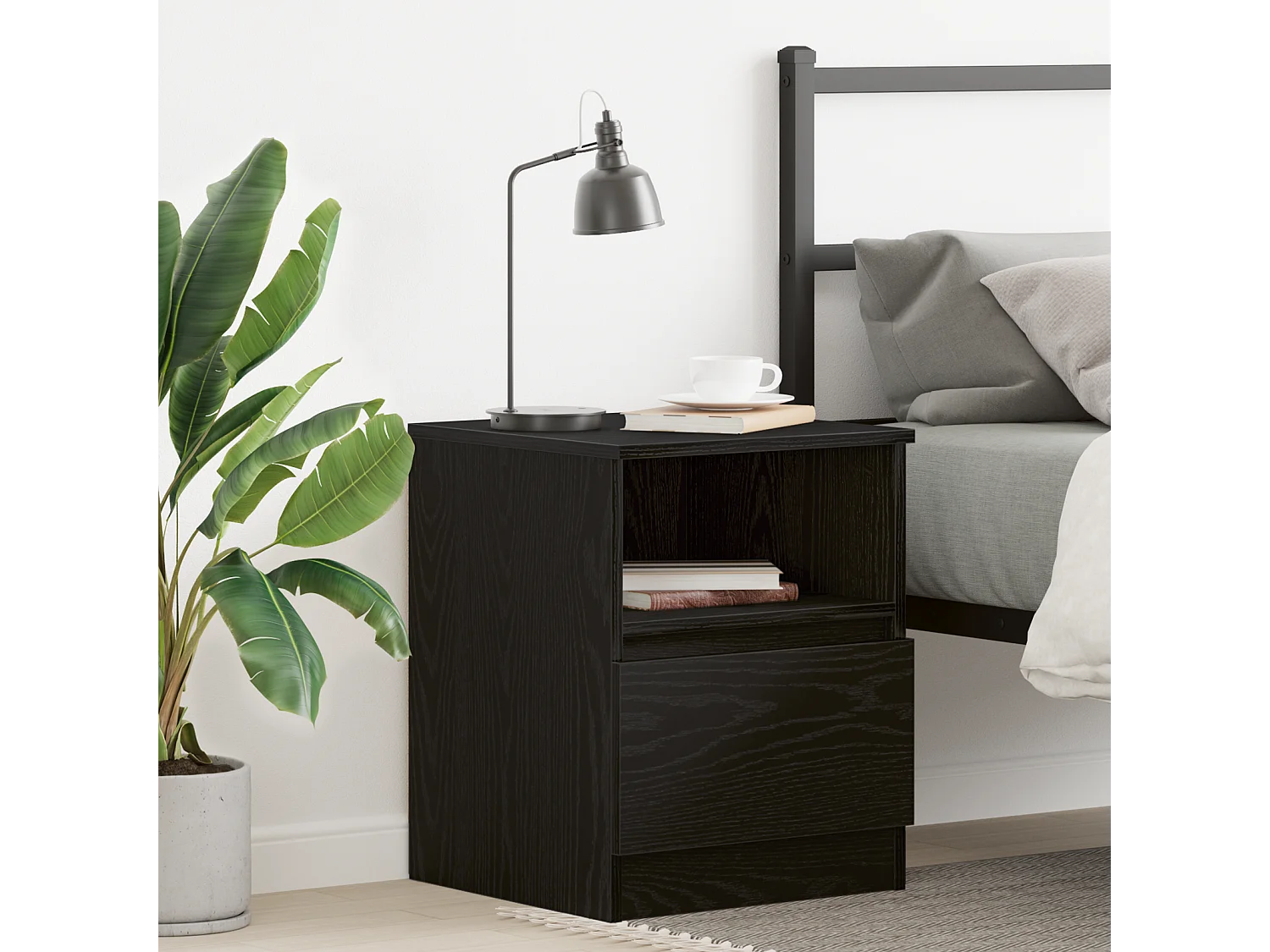 Table de nuit Noir Chêne 40x40x50 cm en bois d'ingénierie