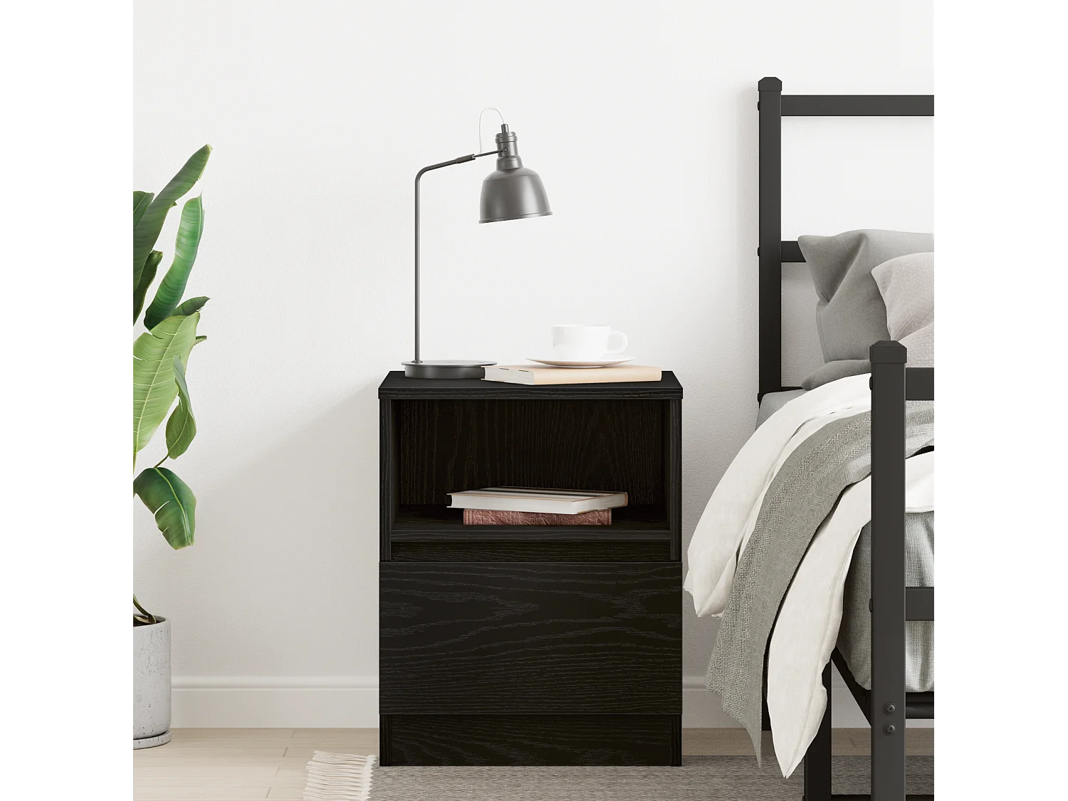 Table de nuit Noir Chêne 40x40x50 cm en bois d'ingénierie