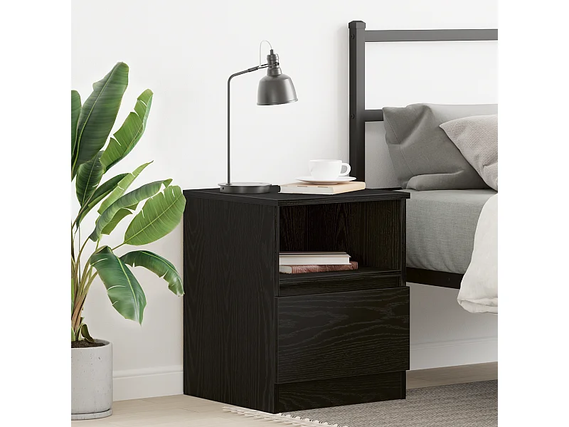 Comodino in rovere nero 40x40x50 cm in legno ingegnerizzato