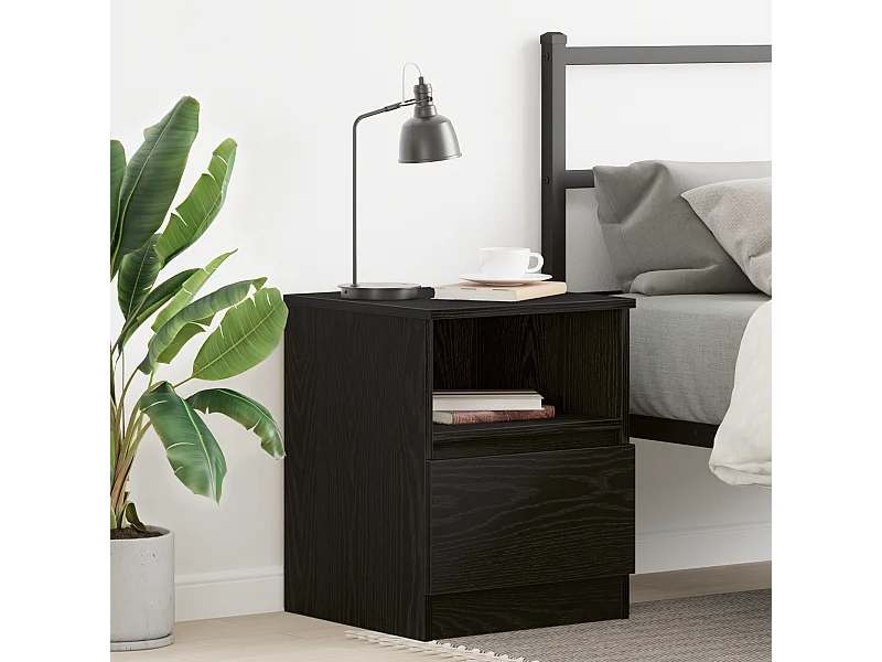 Table de nuit Noir Chêne 40x40x50 cm en bois d'ingénierie