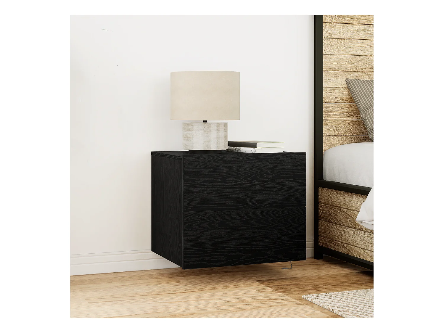 Nachtkastjes met LED-wandlampen 2 stuks Zwarte Eiken