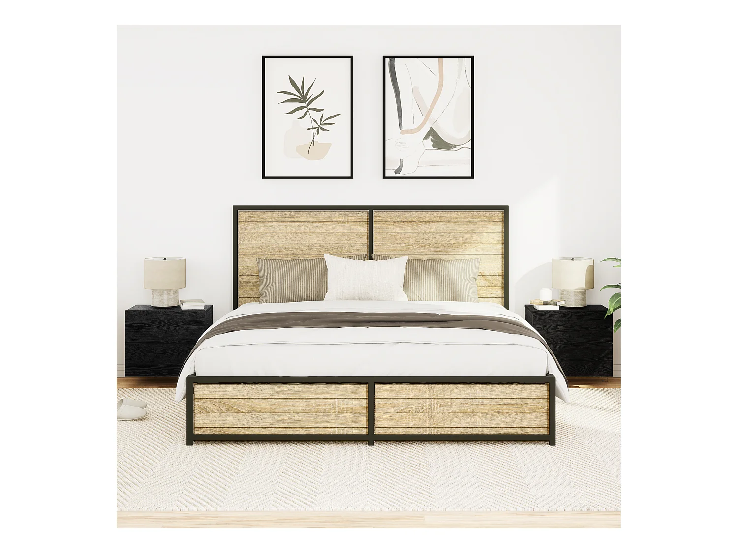 Nachtkastjes met LED-wandlampen 2 stuks Zwarte Eiken