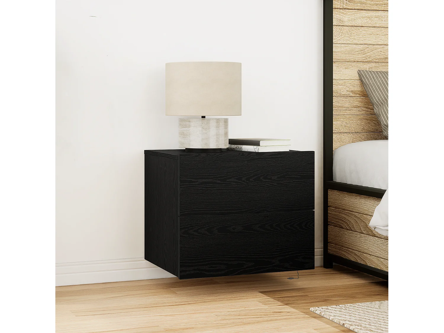 Armoires de chevet avec lumières LED murales 2 pcs Chêne noir