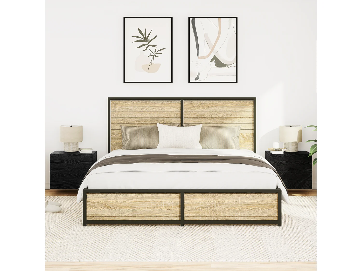 Armoires de chevet avec lumières LED murales 2 pcs Chêne noir