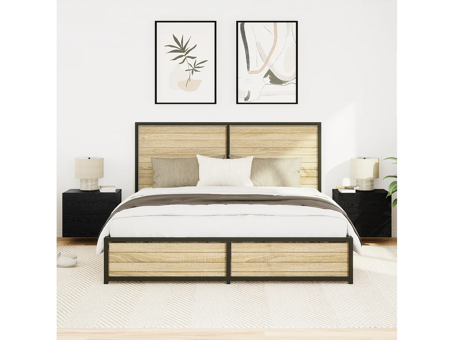 Nachtkastjes met LED-wandlampen 2 stuks Zwarte Eiken