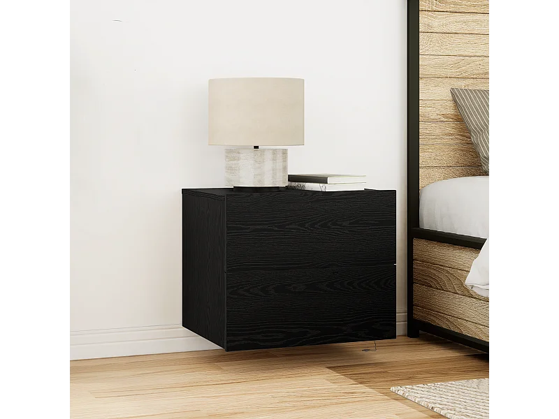 Armoires de chevet avec lumières LED murales 2 pcs Chêne noir