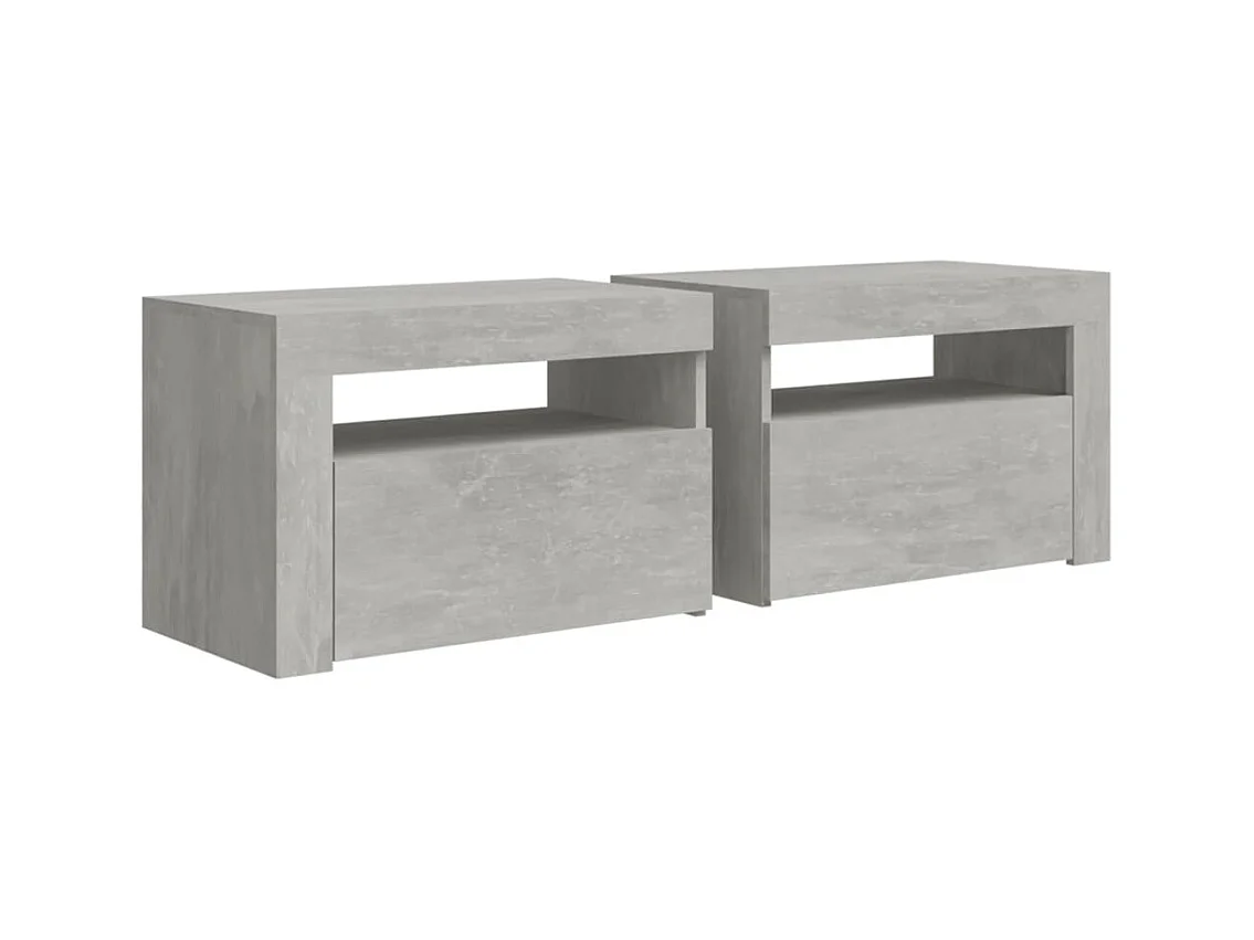 Tables de chevet 2 pcs avec LED Gris béton 60x35x40 cm