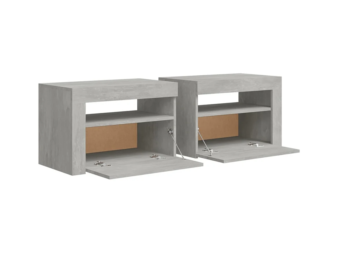 Tables de chevet 2 pcs avec LED Gris béton 60x35x40 cm