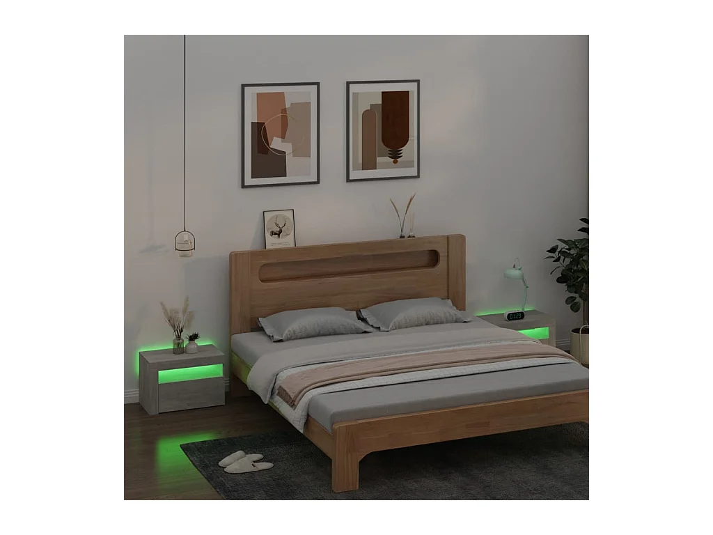 Tables de chevet 2 pcs avec LED Gris béton 60x35x40 cm
