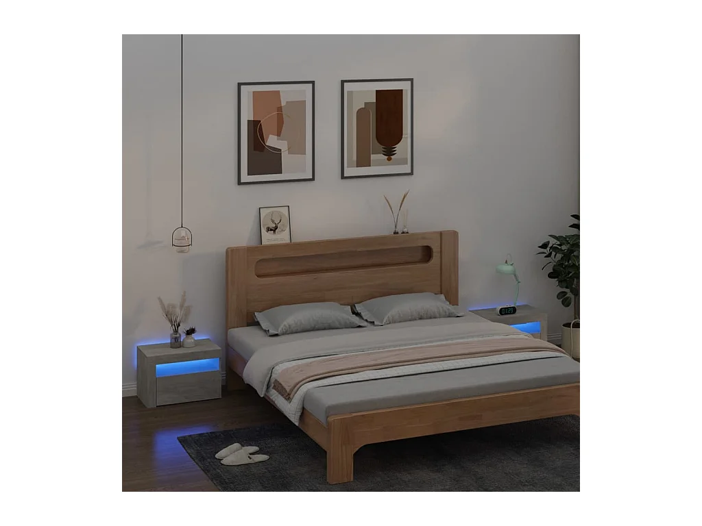 Tables de chevet 2 pcs avec LED Gris béton 60x35x40 cm