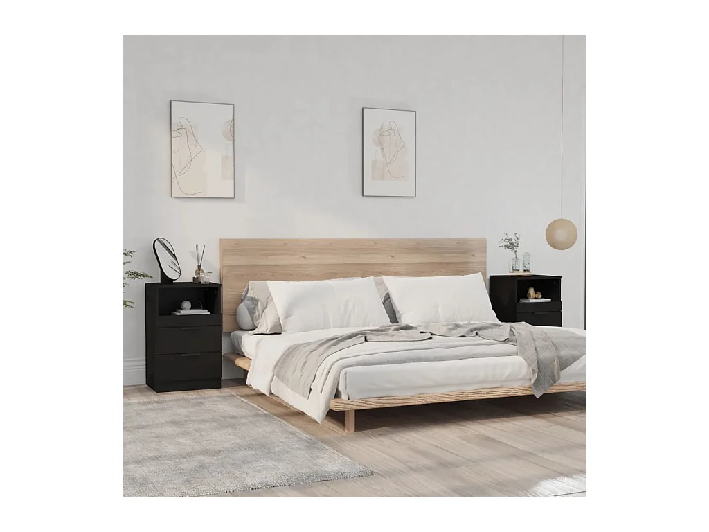 Tables de chevet 2 pcs Noir Bois d'ingénierie