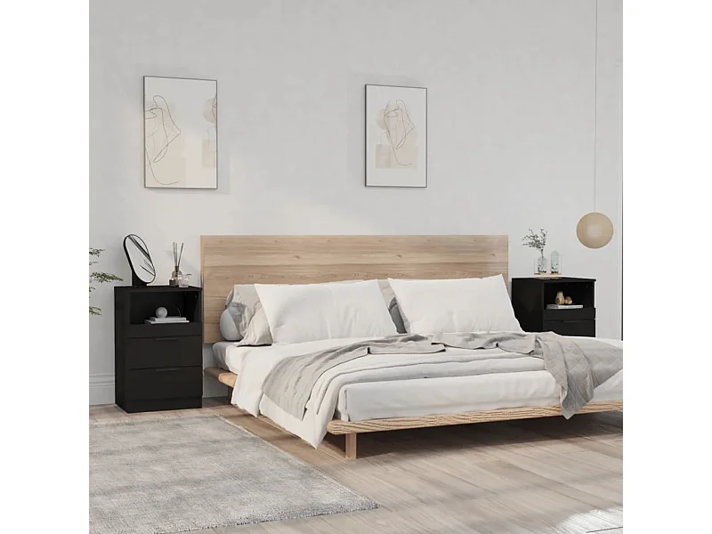 Comodini in legno ingegnerizzato nero da 2 pezzi