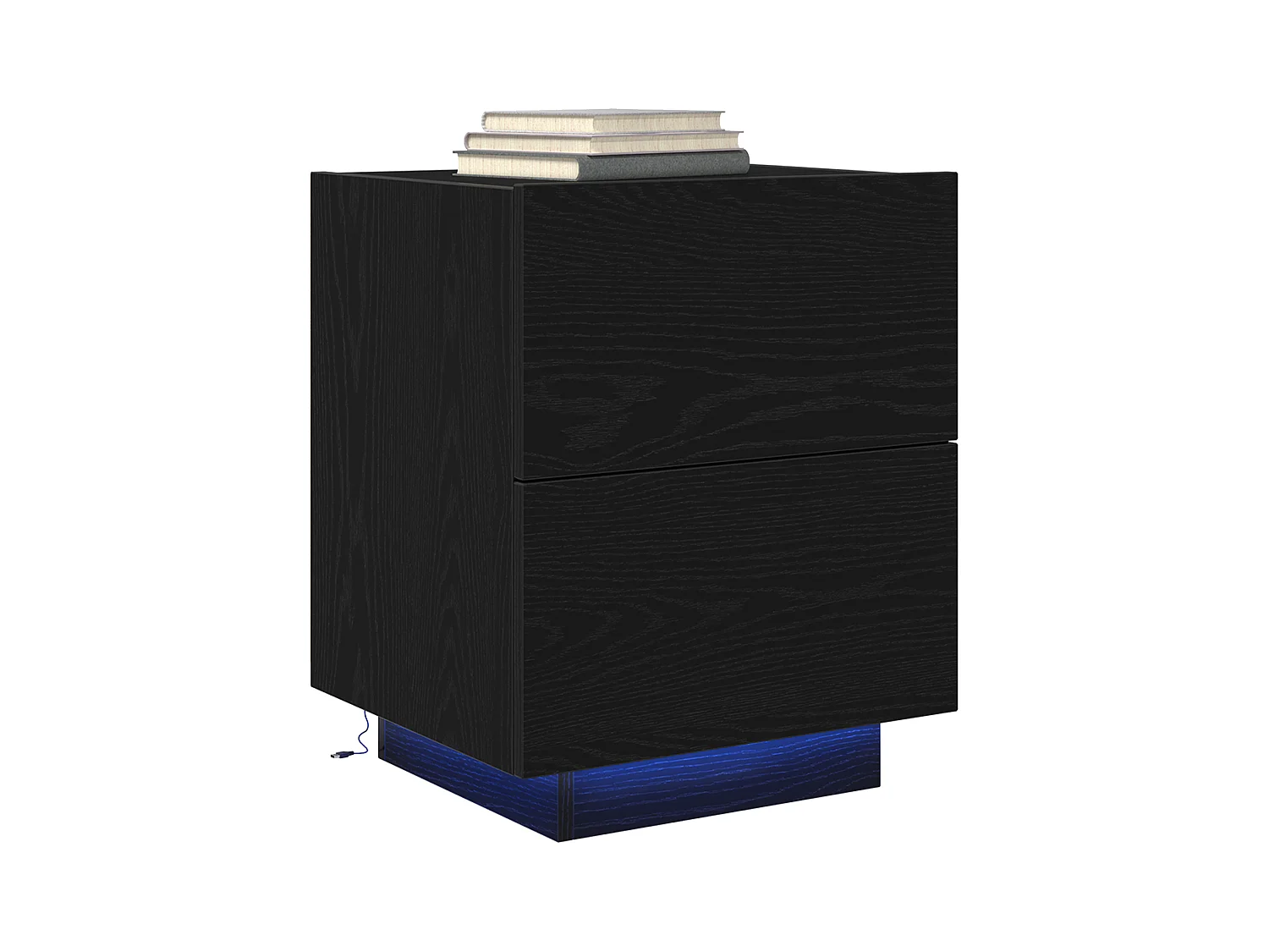 Comodino con luci LED Rovere nero 45x40x55 cm