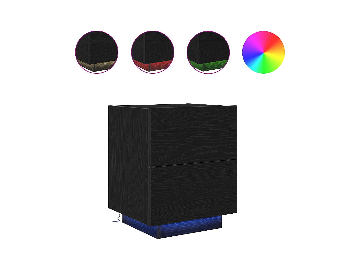 Comodino con luci LED Rovere nero 45x40x55 cm