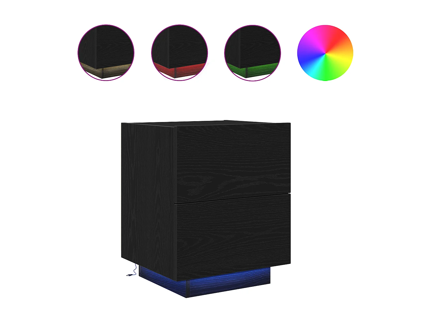 Table de chevet avec lumières LED Chêne noir 45x40x55 cm