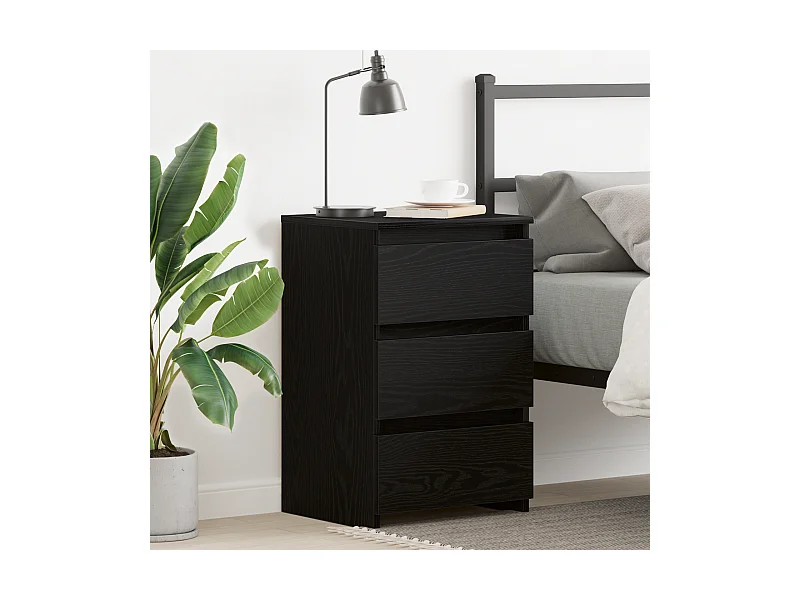 Comodino in rovere nero, 40x35x62,5 cm in legno ingegnerizzato