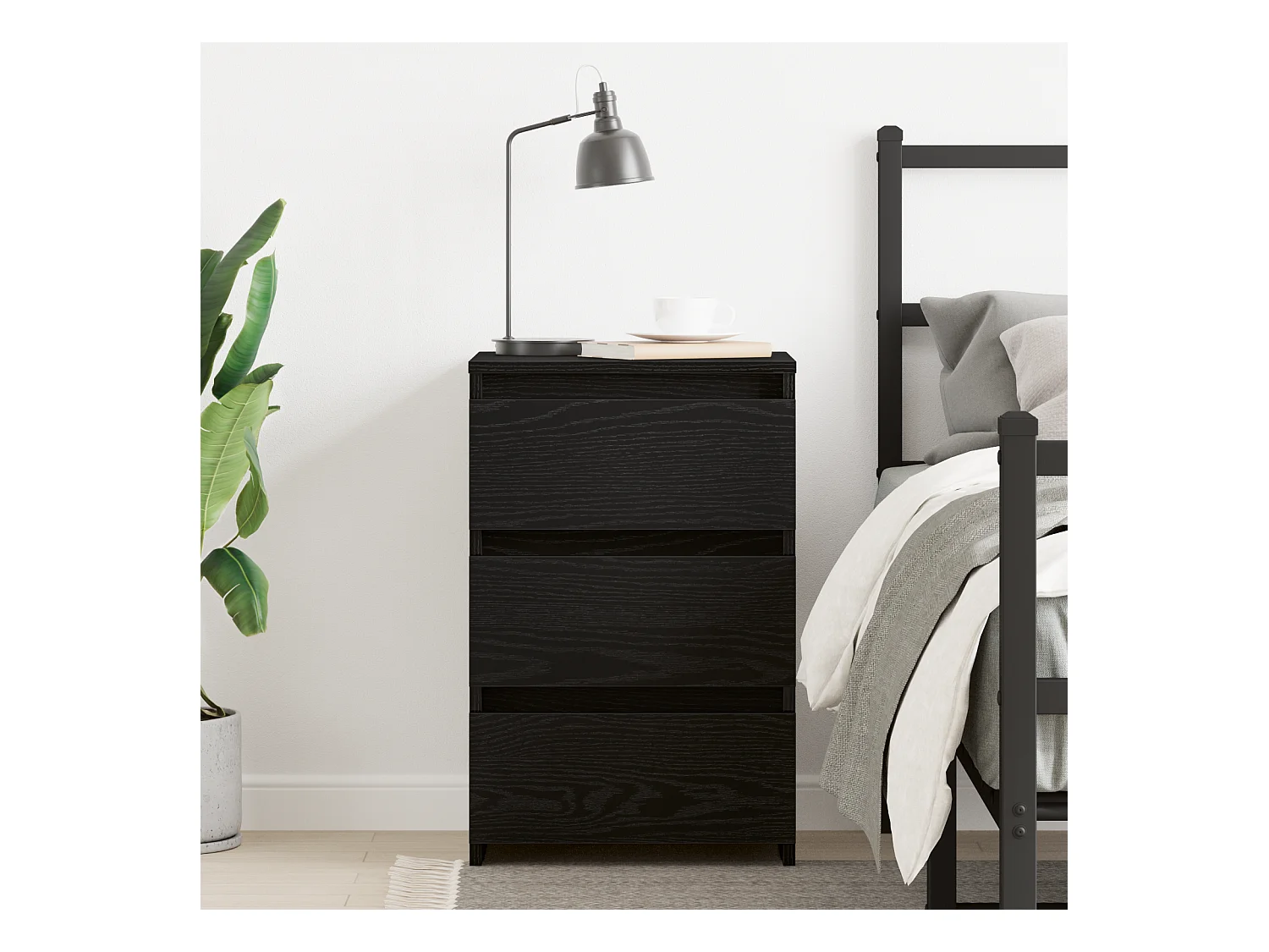 Comodino in rovere nero, 40x35x62,5 cm in legno ingegnerizzato