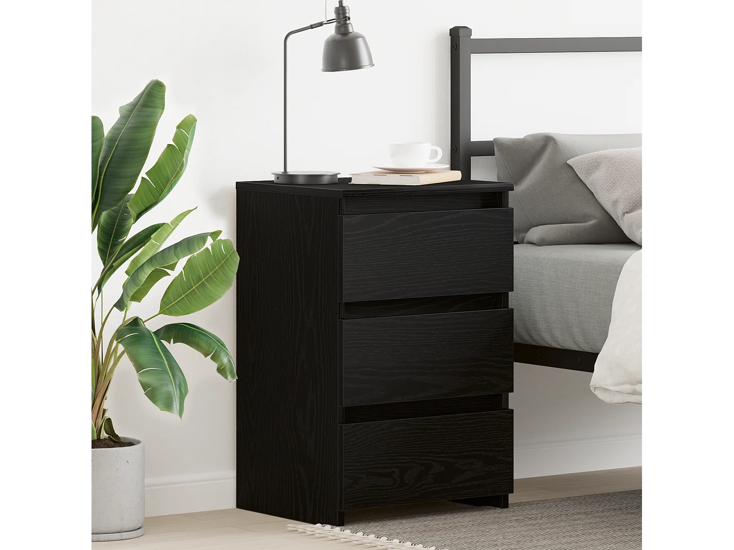 Table de chevet noire en chêne, 40x35x62,5 cm en bois conçu