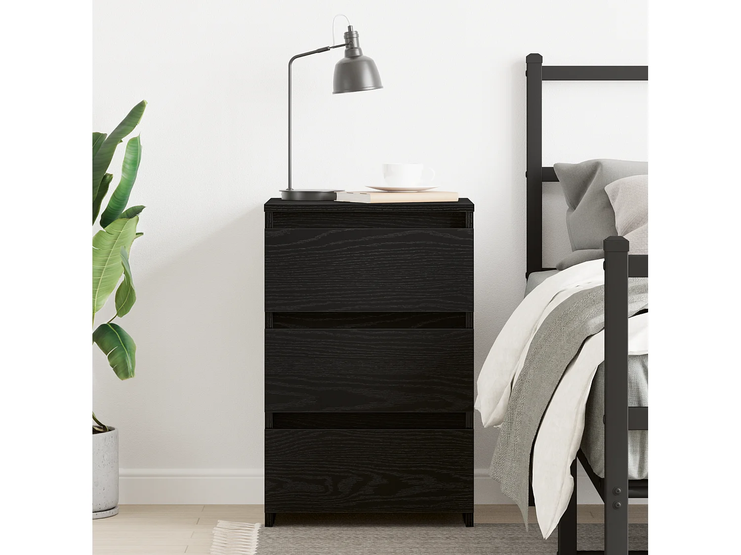 Table de chevet noire en chêne, 40x35x62,5 cm en bois conçu