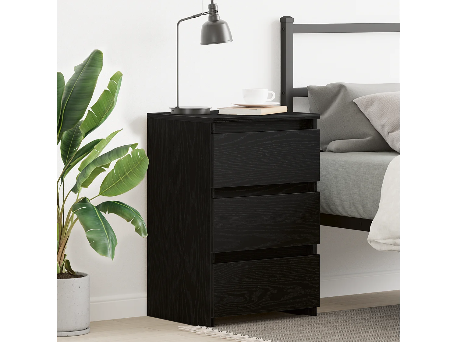 Table de chevet noire en chêne, 40x35x62,5 cm en bois conçu