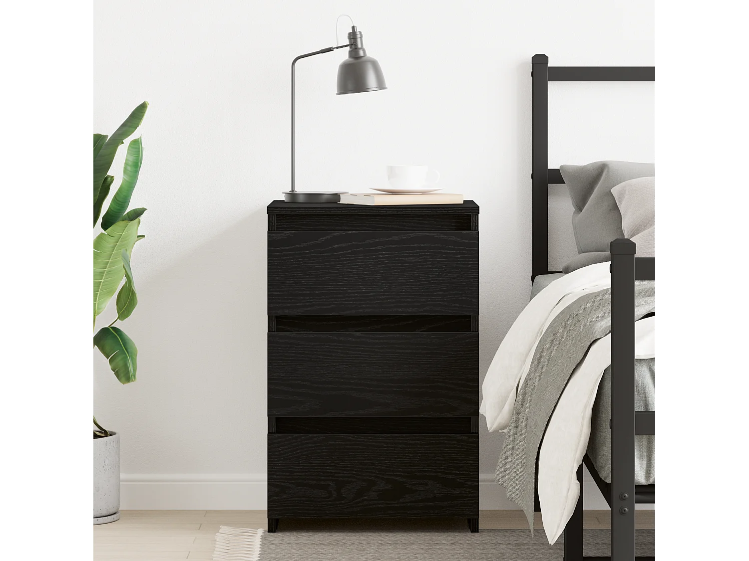 Table de chevet noire en chêne, 40x35x62,5 cm en bois conçu