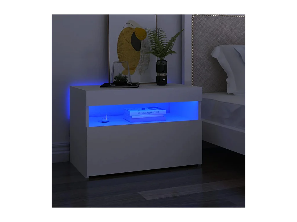 Comodini con luci LED 2 pz bianchi 60x35x40 cm